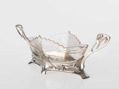 WMF Art Nouveau Centerpiece with silver-plated pewter frame and acid-etched glass bowl