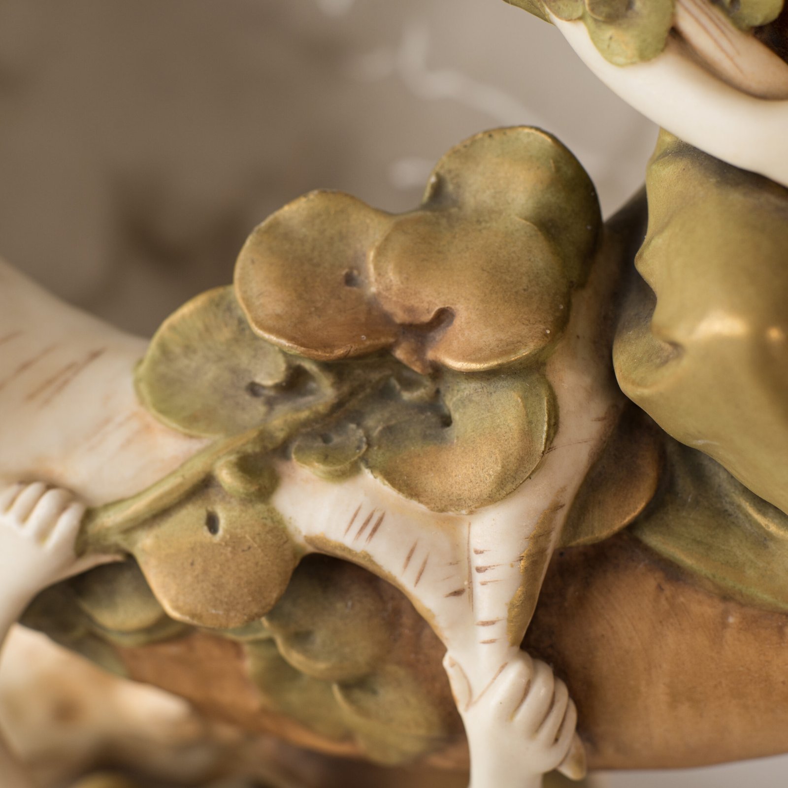 Magnificent Royal Dux Bohemia Art Nouveau porcelain centerpiece with two nymphs and organic lobed bowl, marked with the pink triangle and “E” for Eduard Eichler, ca. 1905–1918.