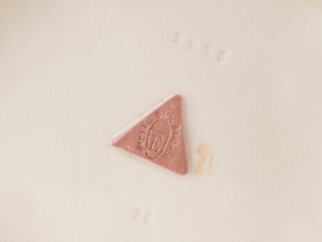 Magnificent Royal Dux Bohemia Art Nouveau porcelain centerpiece with two nymphs and organic lobed bowl, marked with the pink triangle and “E” for Eduard Eichler, ca. 1905–1918.