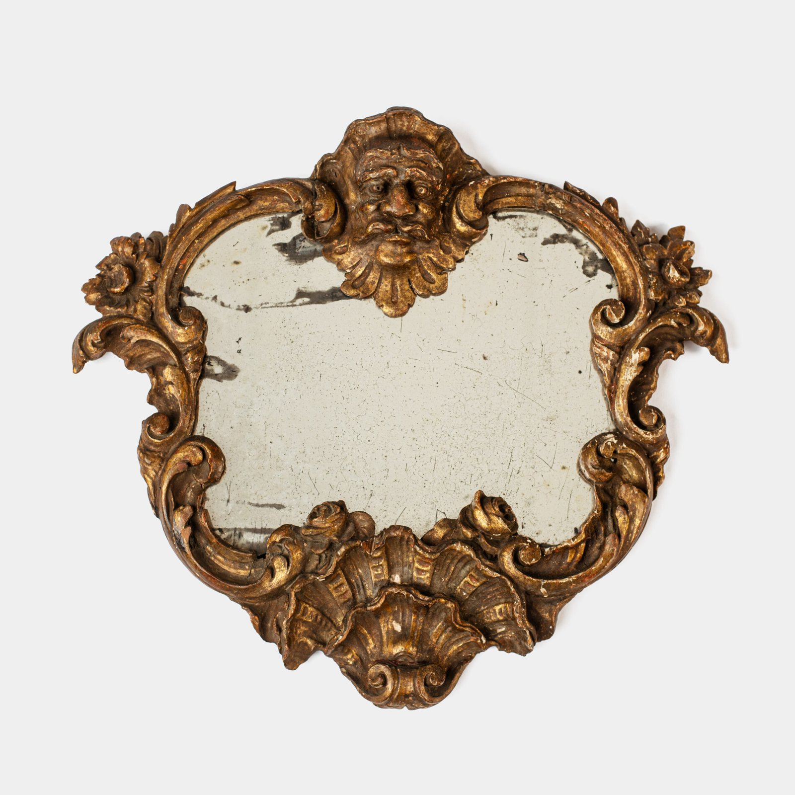 Exceptional Italian Baroque mirror with original mercury glass, unrestored gilding and authentic patina, ca. 1720–1750