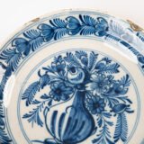 Delft blue plates – antique hand-painted Delftware pair, 18th century