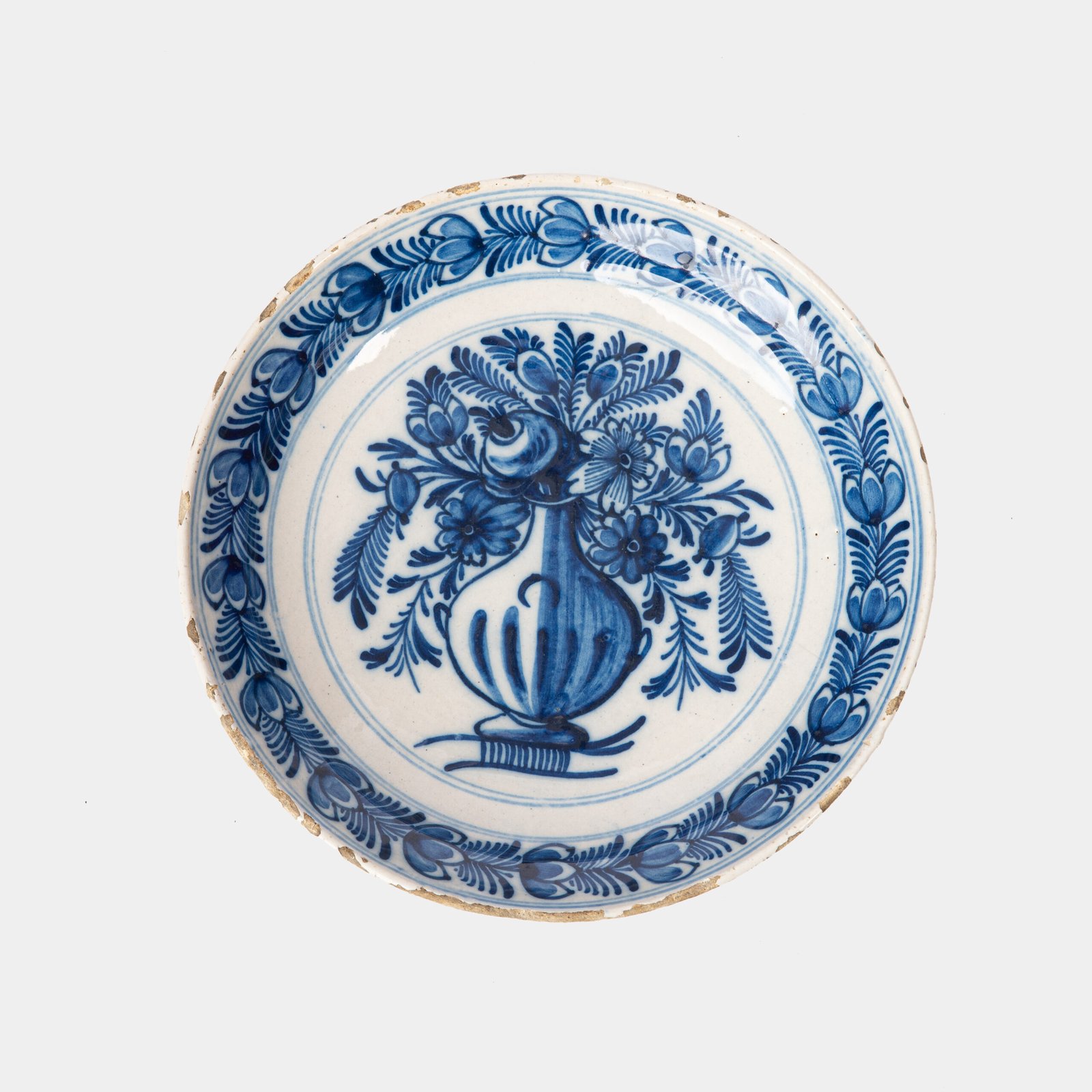 Delft blue plates – antique hand-painted Delftware pair, 18th century