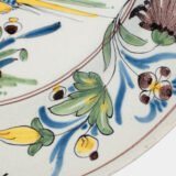 18th century French faience plate with polychrome birds and floral decoration, attributed to Desvres or Vron, wall-mounted antique ceramic, ca. 1760–1780