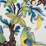 18th century French faience plate with polychrome birds and floral decoration, attributed to Desvres or Vron, wall-mounted antique ceramic, ca. 1760–1780