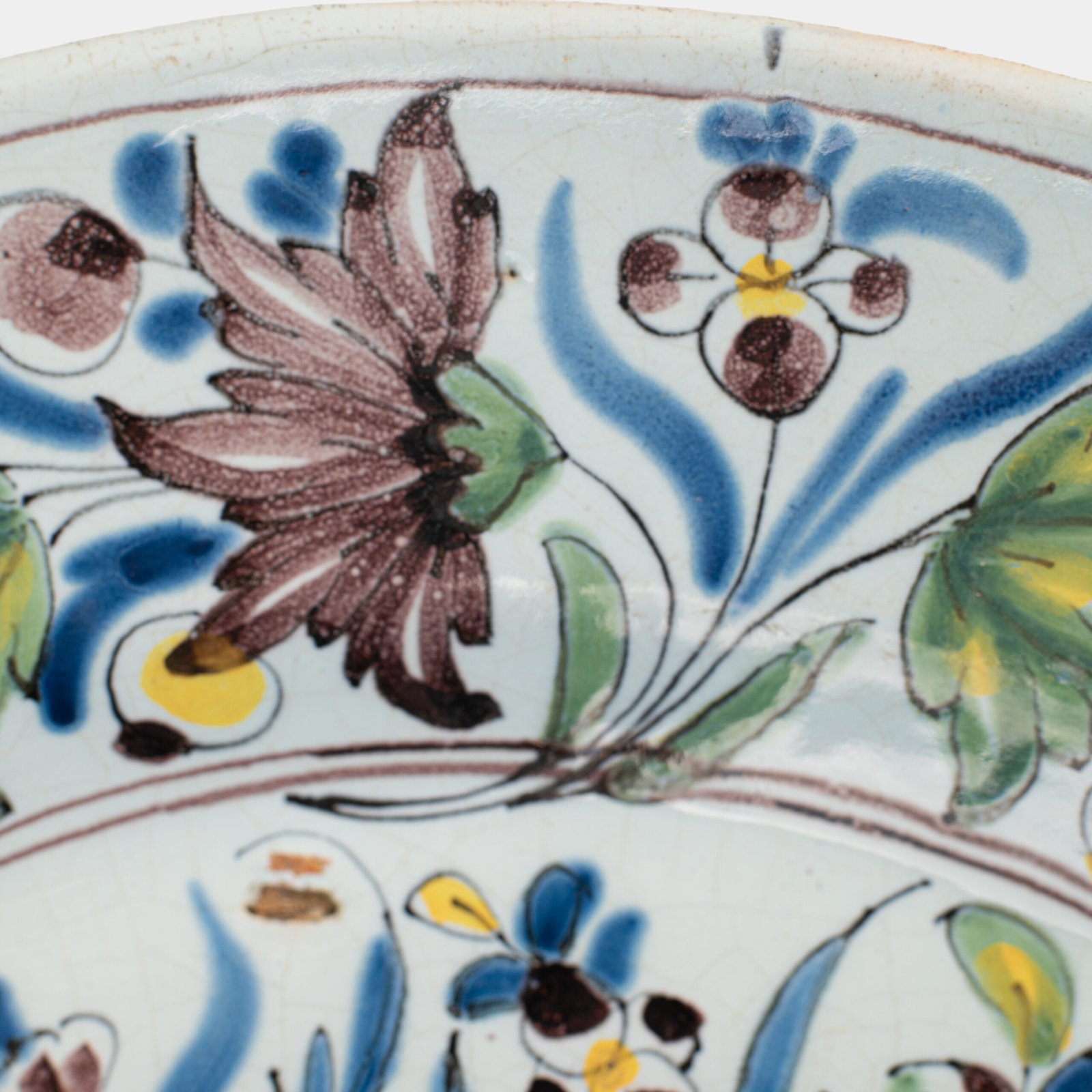 18th century French faience plate with polychrome birds and floral decoration, attributed to Desvres or Vron, wall-mounted antique ceramic, ca. 1760–1780