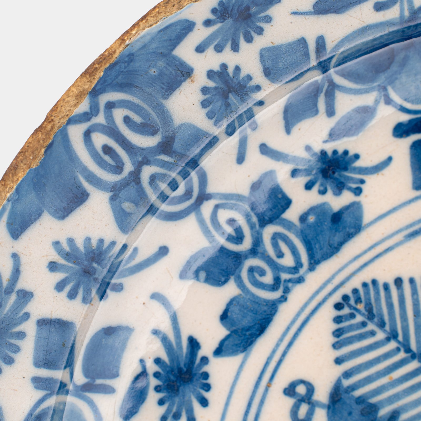 Exceptional 18th century Delft blue and white bowl-shaped plate with floral basket decoration, ca. 1700–1740, Dutch tin-glazed earthenware