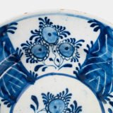Fine Delft Plate, 18th-century Dutch blue and white earthenware with cobalt floral decoration