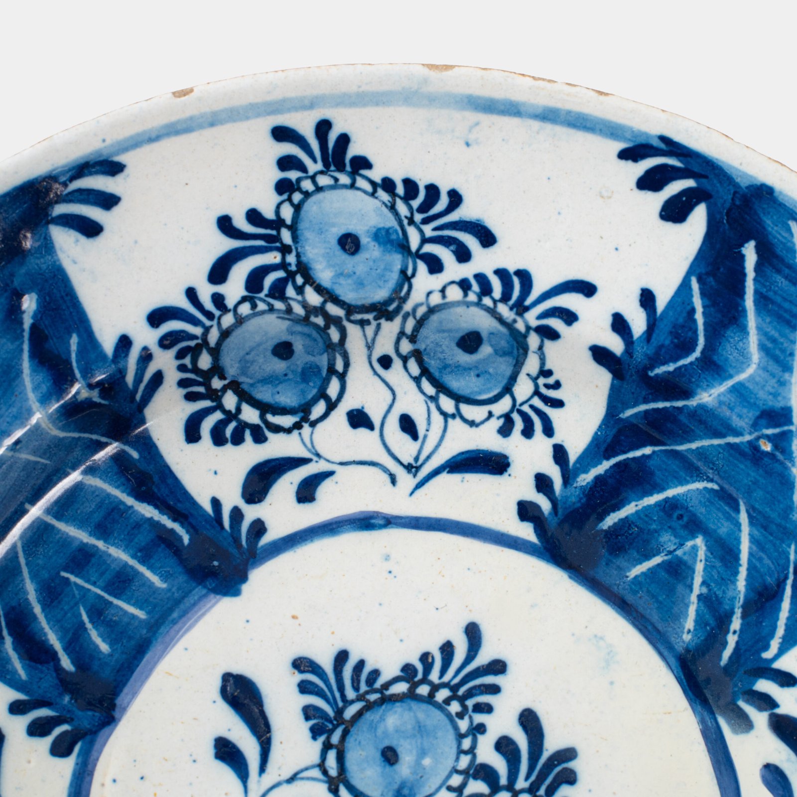Fine Delft Plate, 18th-century Dutch blue and white earthenware with cobalt floral decoration