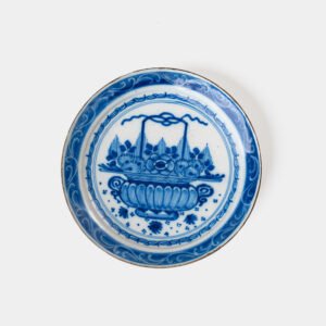 Fine Delft plate 18th century with cobalt-blue Rococo floral basket decoration