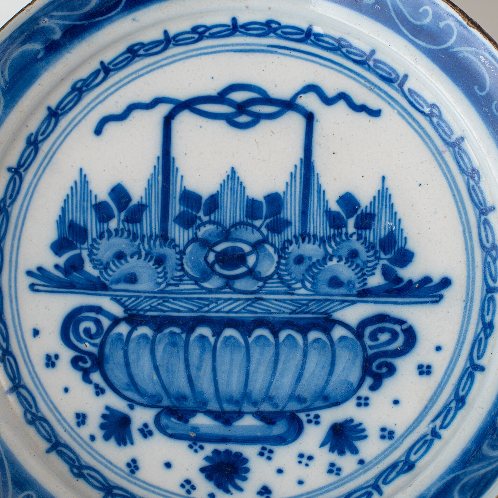 Fine Delft plate 18th century with cobalt-blue Rococo floral basket decoration