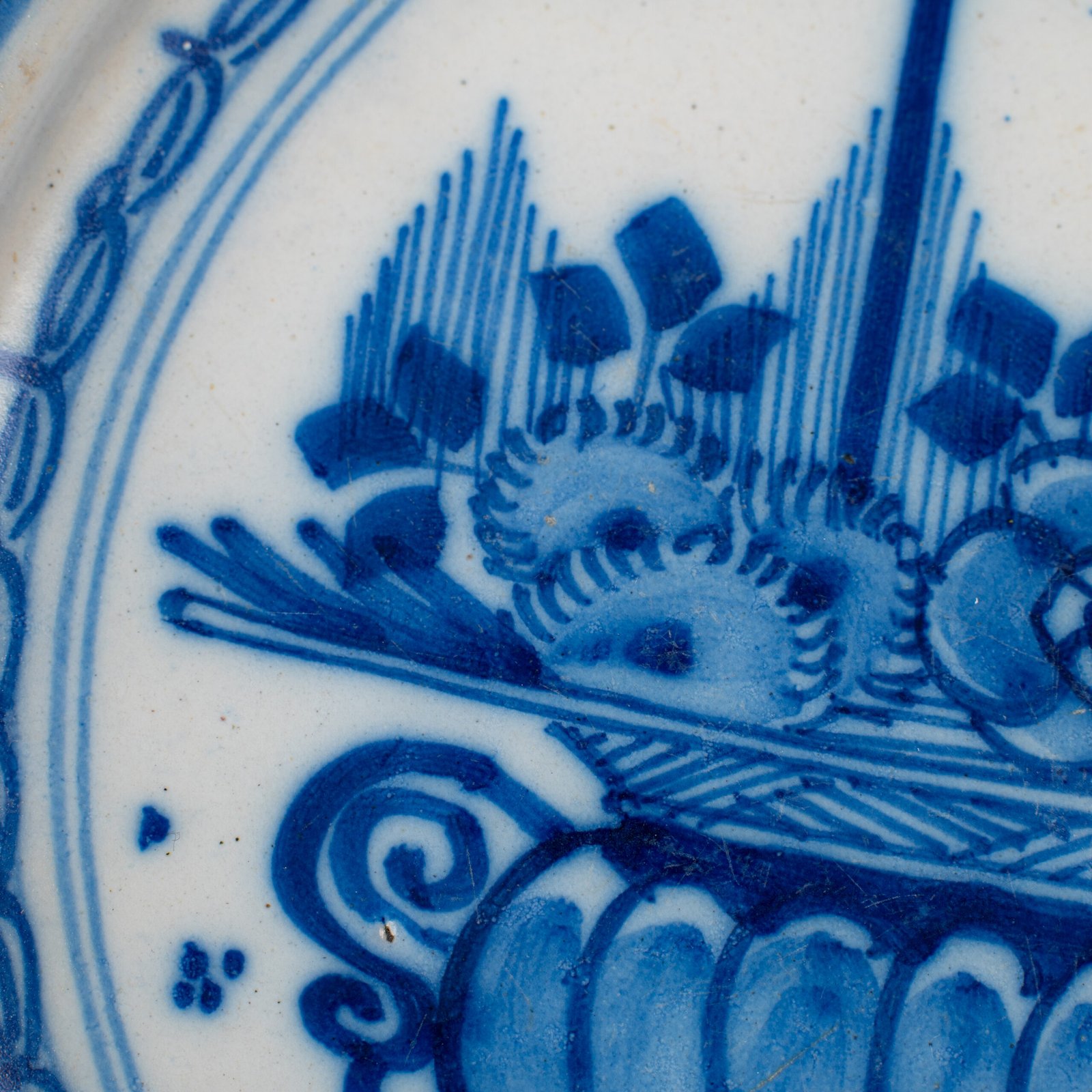 Fine Delft plate 18th century with cobalt-blue Rococo floral basket decoration