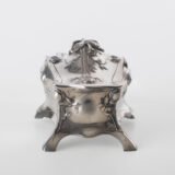 WMF jewelry box in Art Nouveau style by WMF, silver-plated pewter with floral relief decoration and original silk-lined interior, Germany, circa 1900