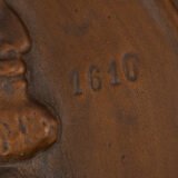 Monumental pair of 19th century French copper plaques, 24.4 inch diameter, depicting King Henry IV of France and Queen Marie de’ Medici, repoussé copper wall plaques in original wooden frames