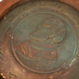 Monumental pair of 19th century French copper plaques, 24.4 inch diameter, depicting King Henry IV of France and Queen Marie de’ Medici, repoussé copper wall plaques in original wooden frames