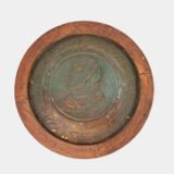 Monumental pair of 19th century French copper plaques, 24.4 inch diameter, depicting King Henry IV of France and Queen Marie de’ Medici, repoussé copper wall plaques in original wooden frames