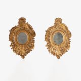 Rococo Gilt Mirrors, antique Portuguese Rococo Revival pair, hand-carved giltwood frames with original mirror glass, circa 1880–1920