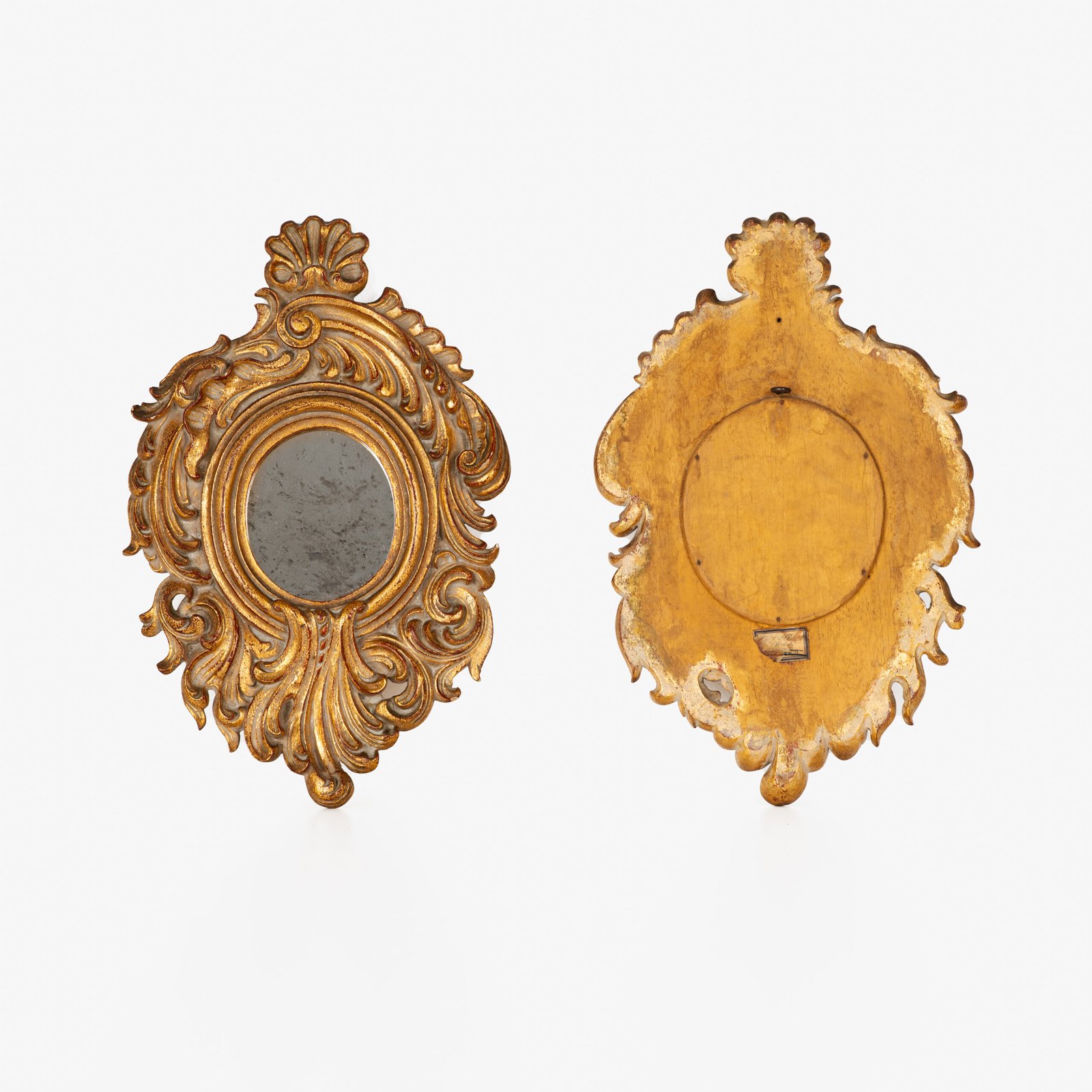 Rococo Gilt Mirrors, antique Portuguese Rococo Revival pair, hand-carved giltwood frames with original mirror glass, circa 1880–1920