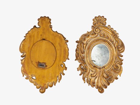 Rococo Gilt Mirrors, antique Portuguese Rococo Revival pair, hand-carved giltwood frames with original mirror glass, circa 1880–1920