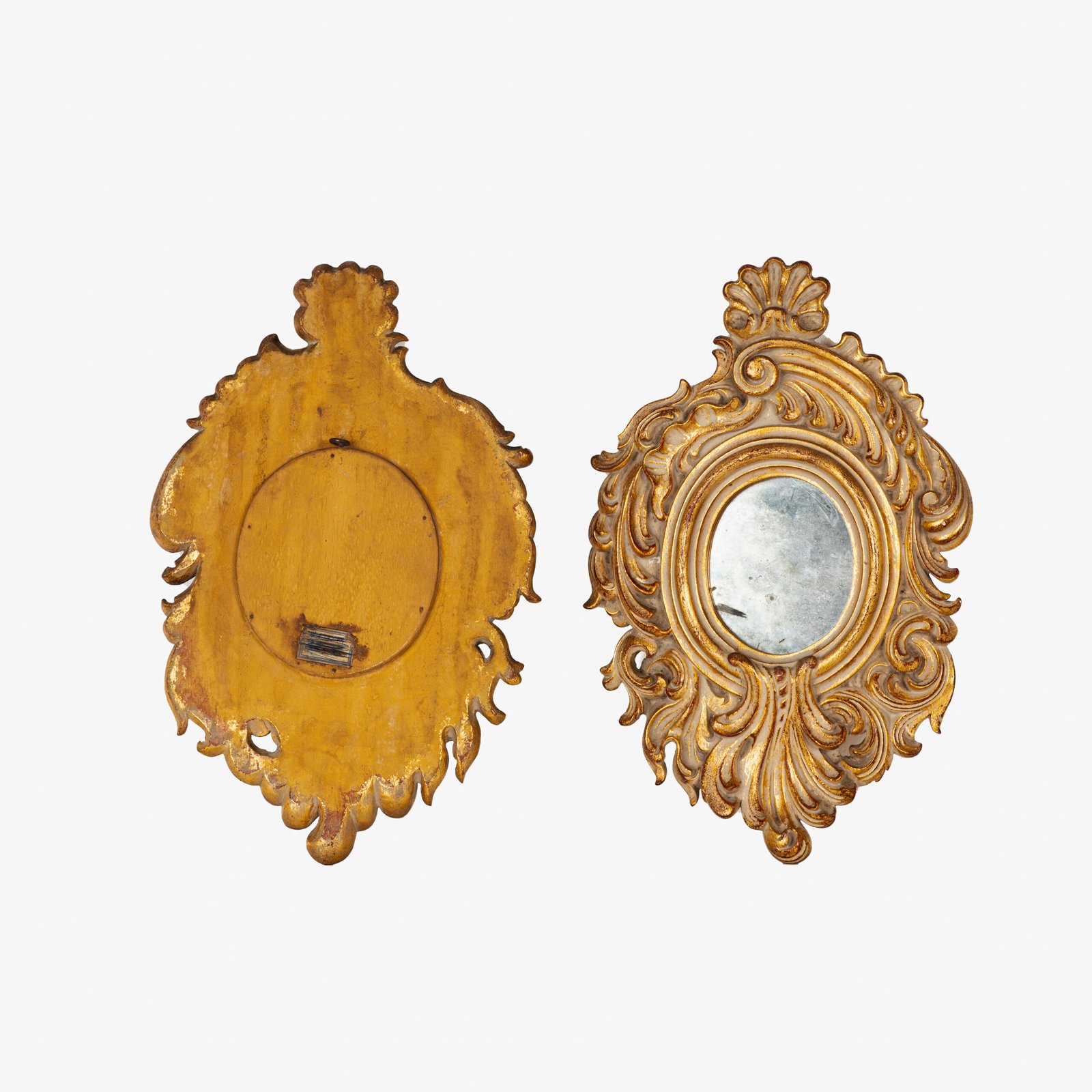 Rococo Gilt Mirrors, antique Portuguese Rococo Revival pair, hand-carved giltwood frames with original mirror glass, circa 1880–1920