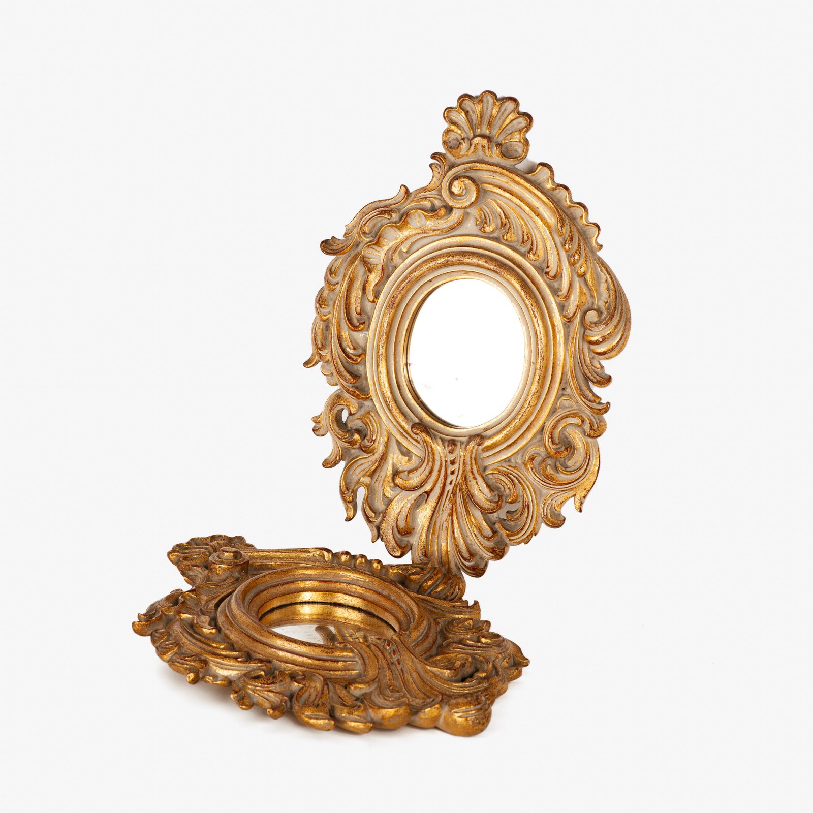 Rococo Gilt Mirrors, antique Portuguese Rococo Revival pair, hand-carved giltwood frames with original mirror glass, circa 1880–1920