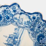 Early Delft lobed dish with harbour scene, hand-painted in cobalt blue, Netherlands c. 1695–1720