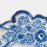 Early Delft lobed dish with harbour scene, hand-painted in cobalt blue, Netherlands c. 1695–1720