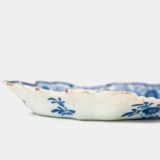 Early Delft lobed dish with harbour scene, hand-painted in cobalt blue, Netherlands c. 1695–1720