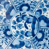 De Witte Ster Delft blue and white plate with six-pointed star and CB underglaze mark, Cornelis Brouwer period, ca. 1724–1738