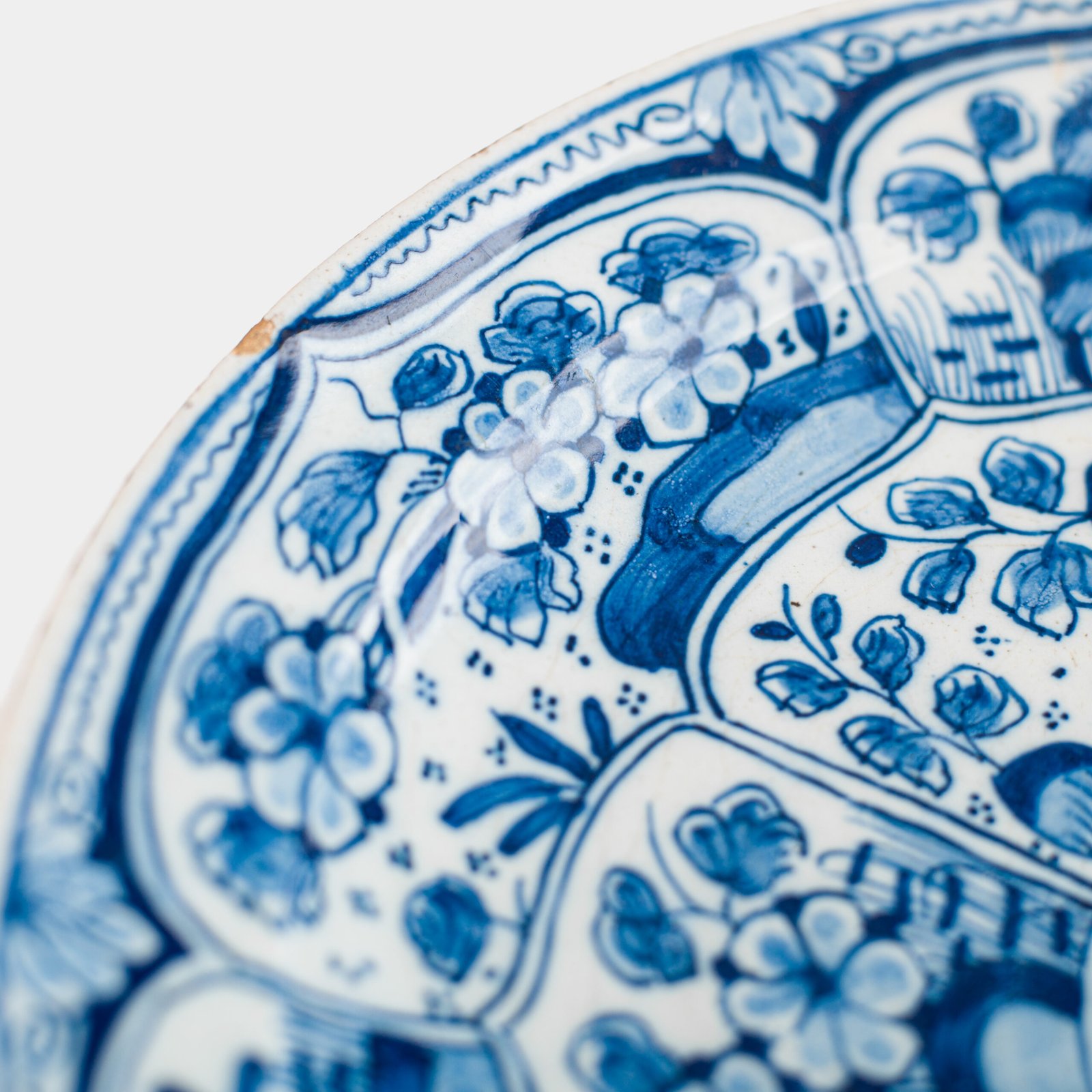 De Witte Ster Delft blue and white plate with six-pointed star and CB underglaze mark, Cornelis Brouwer period, ca. 1724–1738