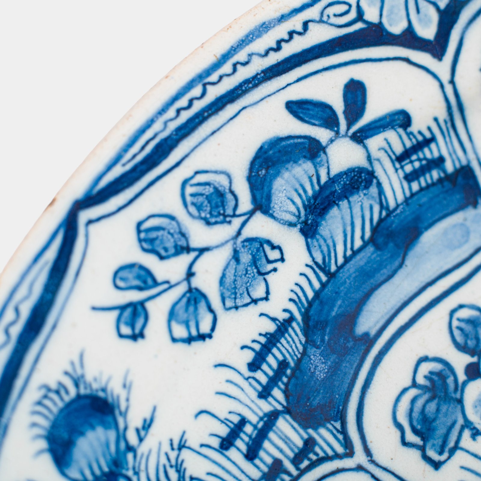 De Witte Ster Delft blue and white plate with six-pointed star and CB underglaze mark, Cornelis Brouwer period, ca. 1724–1738