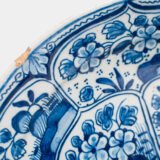 De Witte Ster Delft blue and white plate with six-pointed star and CB underglaze mark, Cornelis Brouwer period, ca. 1724–1738