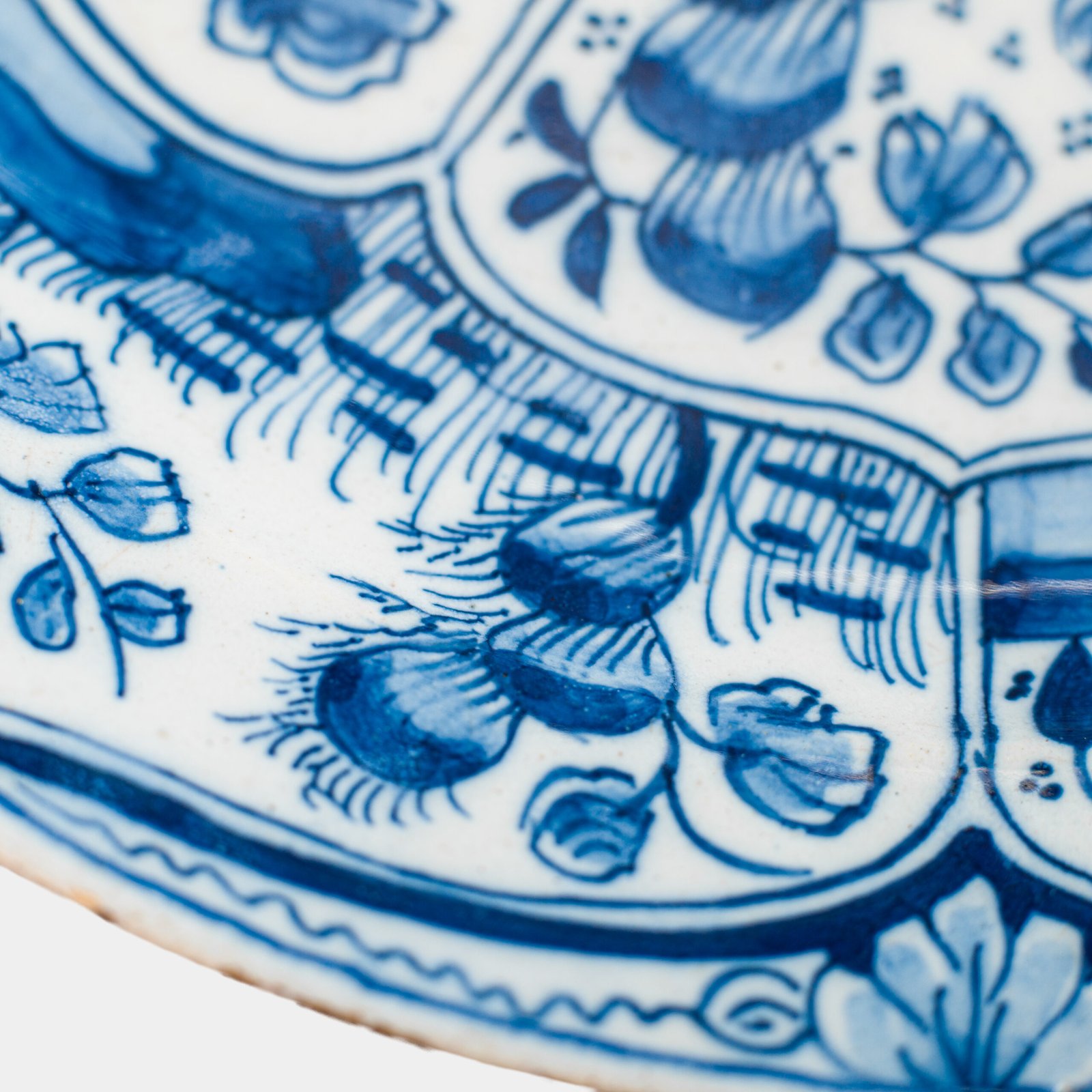 De Witte Ster Delft blue and white plate with six-pointed star and CB underglaze mark, Cornelis Brouwer period, ca. 1724–1738