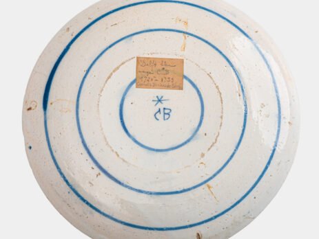 De Witte Ster Delft blue and white plate with six-pointed star and CB underglaze mark, Cornelis Brouwer period, ca. 1724–1738