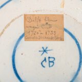 De Witte Ster Delft blue and white plate with six-pointed star and CB underglaze mark, Cornelis Brouwer period, ca. 1724–1738