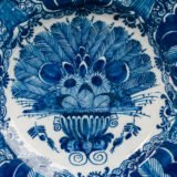 Antique delft plate blue and white bloemenmand 18th century circa 1700–1730 Dutch delftware hand painted cobalt ceramic