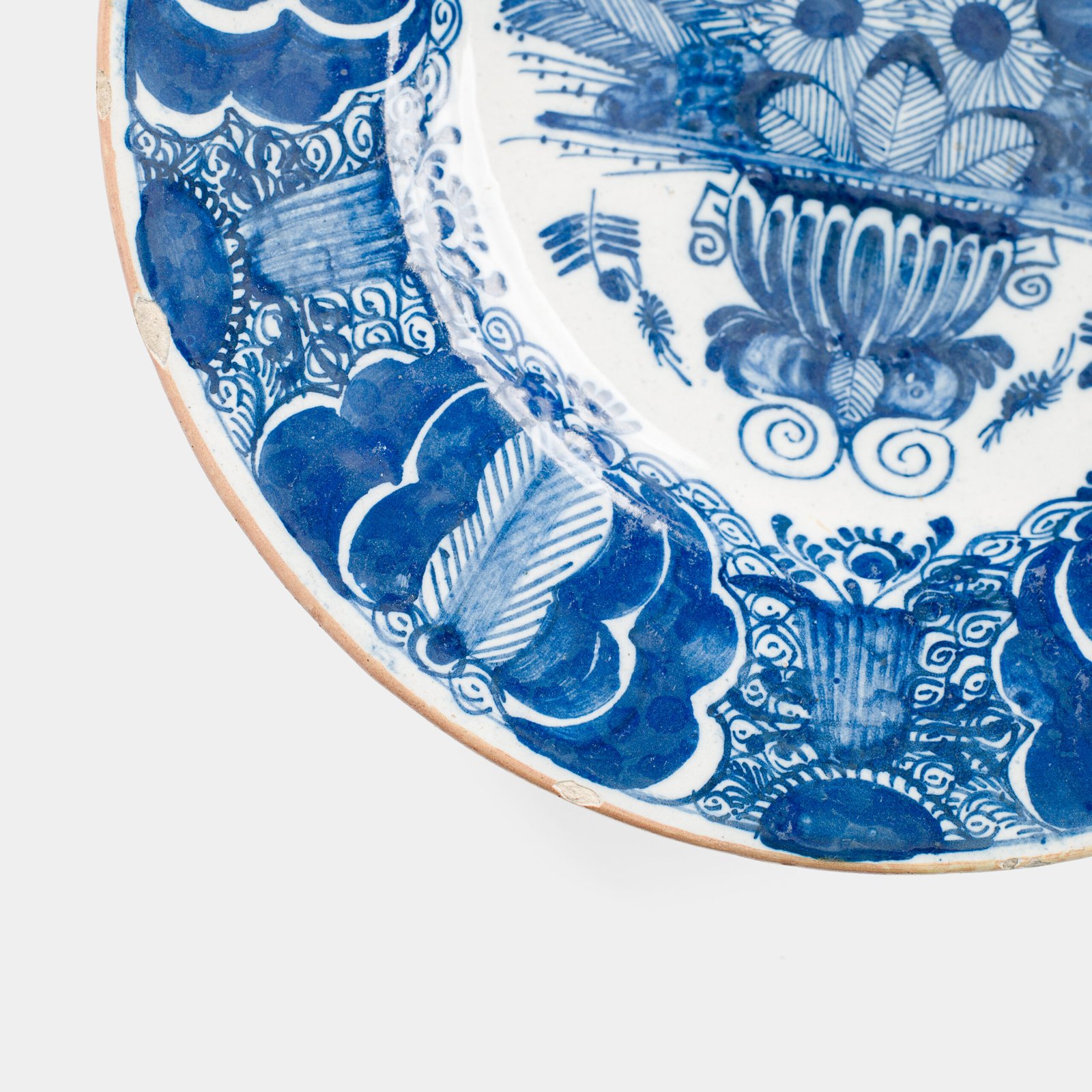 Antique delft plate blue and white bloemenmand 18th century circa 1700–1730 Dutch delftware hand painted cobalt ceramic