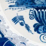 Antique delft plate blue and white bloemenmand 18th century circa 1700–1730 Dutch delftware hand painted cobalt ceramic