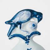 Antique Delft Vases in cobalt blue with lid and bird finial, hand-painted hexagonal bodies with Dutch scenes and blue underglaze mark on the base.