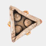 Antique Talavera ceramic triangular spice holder 17th century (1600-1650) Talavera de la Reina Spain hand painted blue ochre manganese