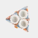 Antique Talavera ceramic triangular spice holder 17th century (1600-1650) Talavera de la Reina Spain hand painted blue ochre manganese