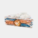 Antique Talavera ceramic triangular spice holder 17th century (1600-1650) Talavera de la Reina Spain hand painted blue ochre manganese