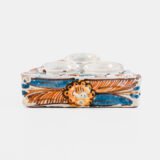 Antique Talavera ceramic triangular spice holder 17th century (1600-1650) Talavera de la Reina Spain hand painted blue ochre manganese