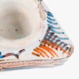 Antique Talavera ceramic triangular spice holder 17th century (1600-1650) Talavera de la Reina Spain hand painted blue ochre manganese