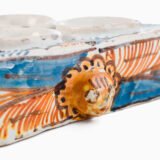 Antique Talavera ceramic triangular spice holder 17th century (1600-1650) Talavera de la Reina Spain hand painted blue ochre manganese