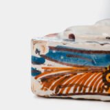 Antique Talavera ceramic triangular spice holder 17th century (1600-1650) Talavera de la Reina Spain hand painted blue ochre manganese