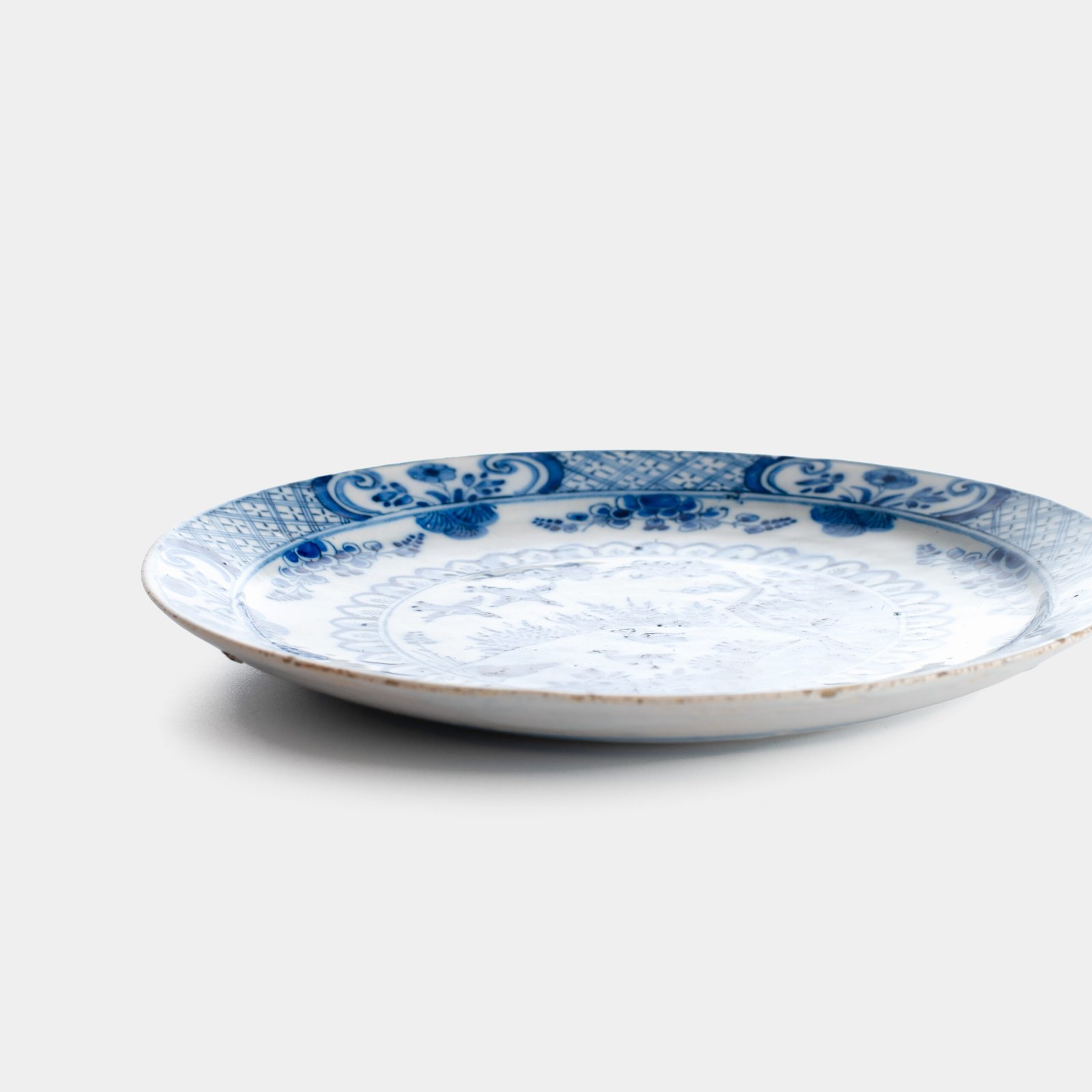 Antique delft plate 18th century chinoiserie birds De Witte Ster Cornelis Brouwer (c. 1724–1738) blue white Delft ceramic