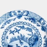 Antique delft plate 18th century chinoiserie birds De Witte Ster Cornelis Brouwer (c. 1724–1738) blue white Delft ceramic