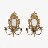 French Girandole Sconces gilt bronze wall sconces beveled mirrors Rococo Revival cherubs female mascarons 19th century