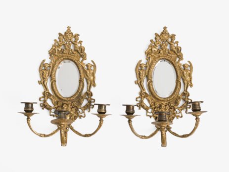 French Girandole Sconces gilt bronze wall sconces beveled mirrors Rococo Revival cherubs female mascarons 19th century