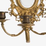 French Girandole Sconces gilt bronze wall sconces beveled mirrors Rococo Revival cherubs female mascarons 19th century